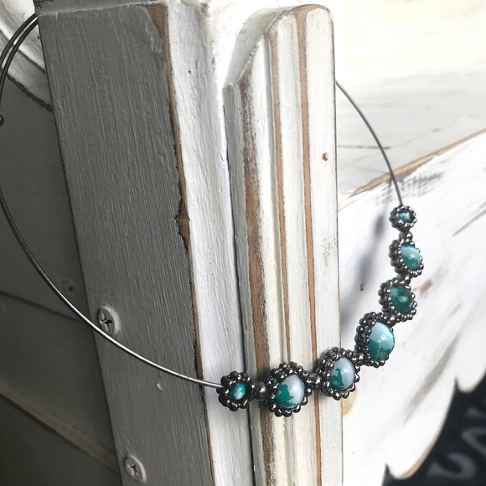 Hand Crafted Blue and Silver Choker Necklace with Minimalist Bohemian Chic